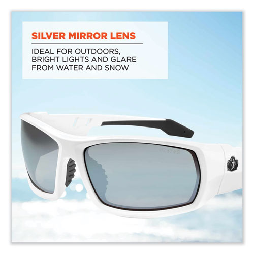 Ergodyne Skullerz Odin Safety Glasses White Nylon Impact Frame Silver Mirror Polycarbonate Lens