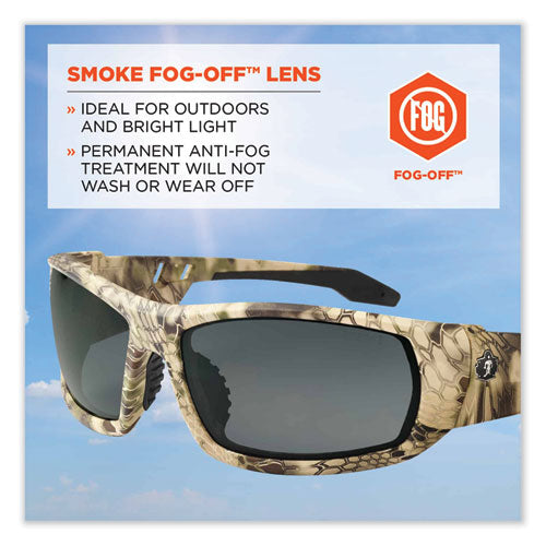 Ergodyne Skullerz Odin Safety Glasses Kryptek Highlander Nylon Impact Frame Anti-fog Smoke Polycarb Lens