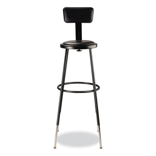 NPS 6400 Series Height Adj Heavy Duty Vinyl Padded Stool W/backrest Supports 300lb 32"-39" Seat Ht Blackships In 1-3 Bus Days