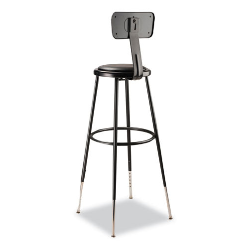 NPS 6400 Series Height Adj Heavy Duty Vinyl Padded Stool W/backrest Supports 300lb 32"-39" Seat Ht Blackships In 1-3 Bus Days