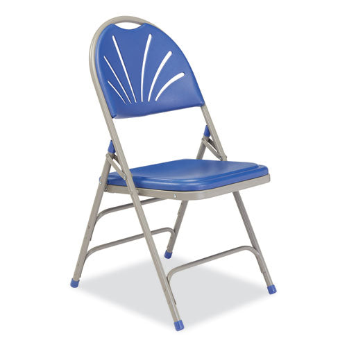 NPS 1100 Series Deluxe Fan-back Tri-brace Folding Chair Supports 500 Lb Blue Seat/back Gray Base 4/ctships In 1-3 Bus Days
