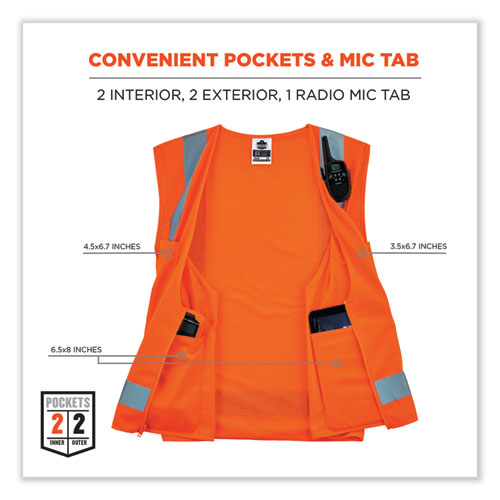 Ergodyne Glowear 8249z Class 2 Economy Surveyors Zipper Vest Polyester 4x-large/5x-large Orange