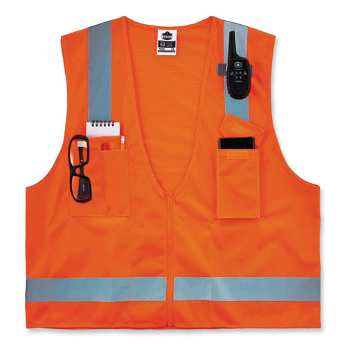 Ergodyne Glowear 8249z Class 2 Economy Surveyors Zipper Vest Polyester 4x-large/5x-large Orange