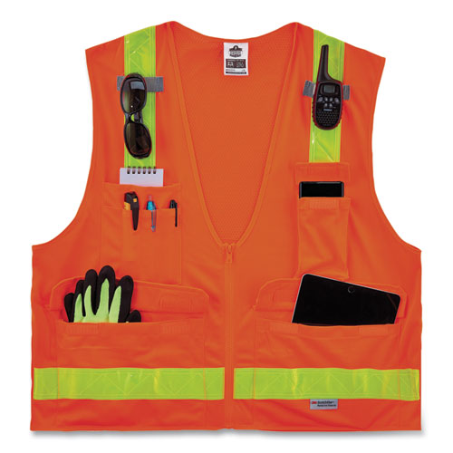 Ergodyne Glowear 8250zhg Class 2 Hi-gloss Surveyors Zipper Vest Polyester 2x-large/3x-large Orange