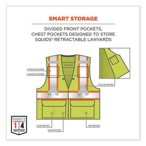 Ergodyne Glowear 8231tv Class 2 Hi-vis Tool Tethering Safety Vest Polyester 2x-large/3x-large Lime