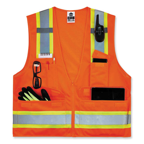 Ergodyne Glowear 8248z Class 2 Two-tone Surveyors Zipper Vest Polyester Large/x-large Orange