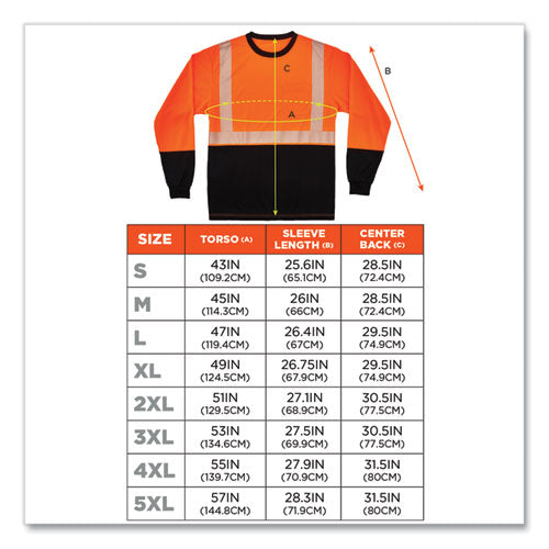 Ergodyne Glowear 8281bk Class 2 Long Sleeve Shirt With Black Bottom Polyester Large Orange