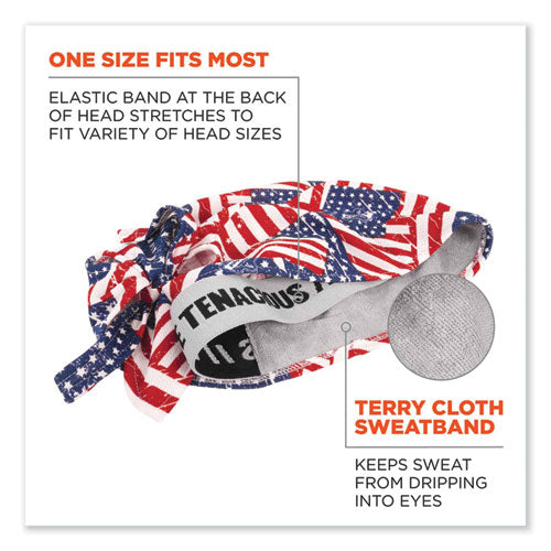 Ergodyne Chill-its 6615 High-perform Bandana Doo Rag W/terry Cloth Sweatband One Size Stars And Stripes