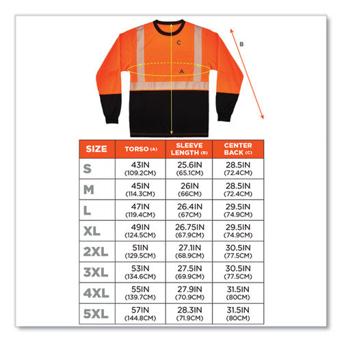 Ergodyne Glowear 8281bk Class 2 Long Sleeve Shirt With Black Bottom Polyester X-large Orange