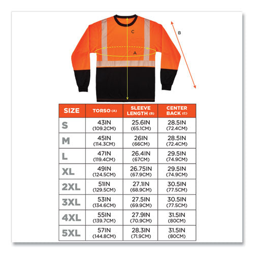 Ergodyne Glowear 8281bk Class 2 Long Sleeve Shirt With Black Bottom Polyester 2x-large Orange