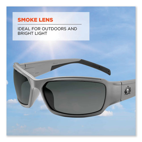 Ergodyne Skullerz Thor Safety Glasses Matte Gray Nylon Impact Frame Smoke Polycarbonate Lens