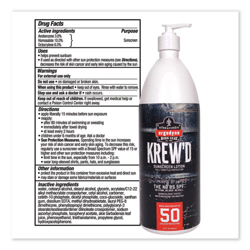 Ergodyne Krewd 6355 Spf 50 Sunscreen Lotion 32 Oz Pump Bottle