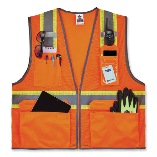 Ergodyne Glowear 8246z Class 2 Two-tone Mesh Reflective Binding Zipper Vest Polyester Small/med Orange