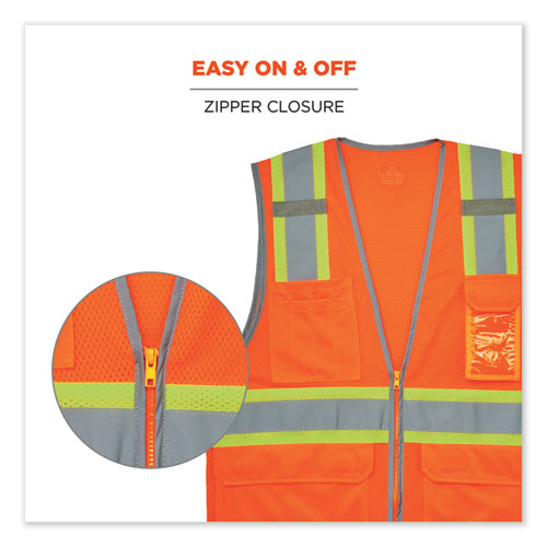 Ergodyne Glowear 8246z Class 2 Two-tone Mesh Reflective Binding Zipper Vest Polyester Small/med Orange