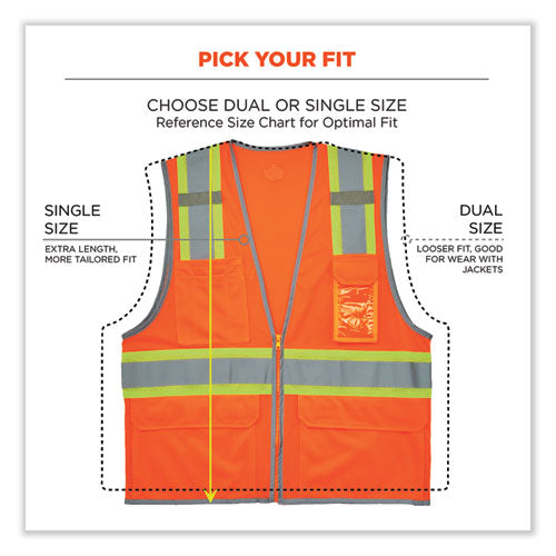 Ergodyne Glowear 8246z Class 2 Two-tone Mesh Reflective Binding Zipper Vest Polyester Small/med Orange