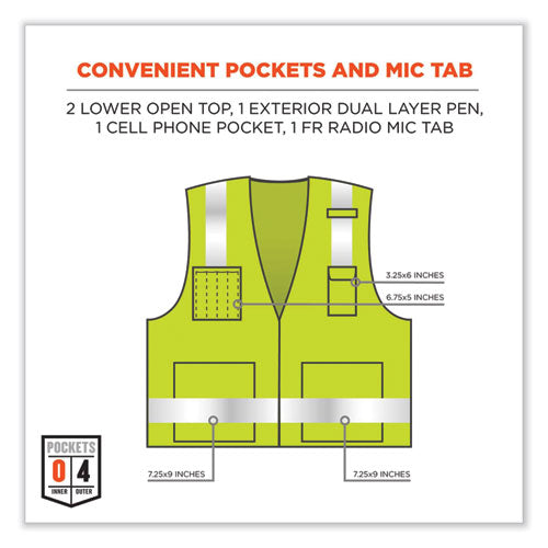 Ergodyne Glowear 8262frz Class 2 Fr Surveyor Zip Vest Tencel/modacrylic/para-aramid/kevlar 2xl/3xl Lime