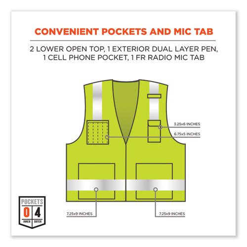 Ergodyne Glowear 8262frz Class 2 Fr Surveyor Zip Vest Tencel/modacrylic/para-aramid/kevlar 4xl/5xl Lime