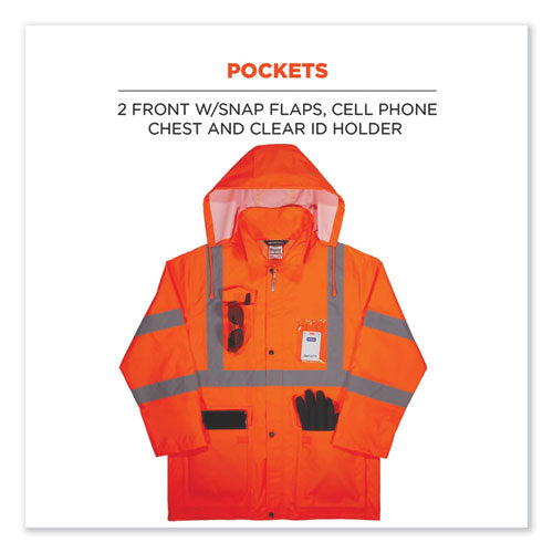 Ergodyne Glowear 8366 Class 3 Lightweight Hi-vis Rain Jacket Polyester 4x-large Orange