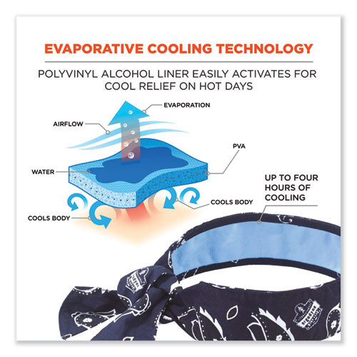 Ergodyne Chill-its 6700ct Cooling Bandana Pva Tie Headband One Size Fits Most Navy Western