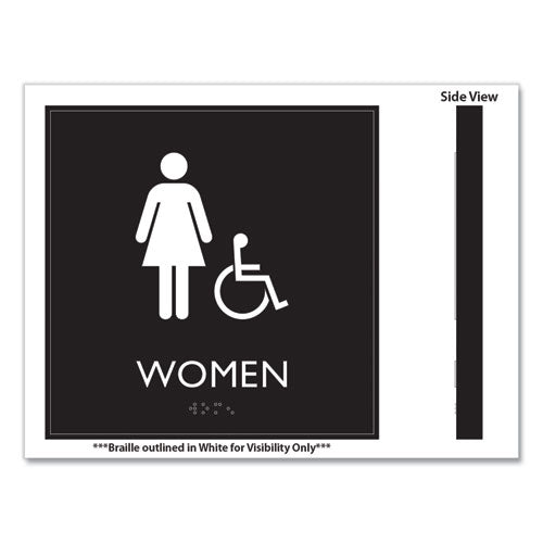 ADA Sign, Women Accessible, Plastic, 8 x8, Clear/White ADA Sign, Women Accessible, Plastic, 8 x8, Clear/White