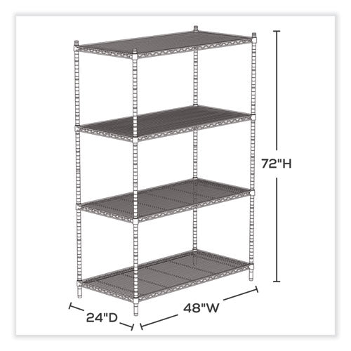 Safco Industrial Wire Shelving Four-shelf 48wx24dx72h Metallic Gray