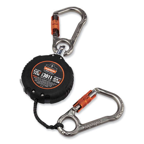 Ergodyne Squids 3011 Retractable Lanyard W/tool+swivel Anchor Carabiners 8 Lb Max Work Cap 48" Black