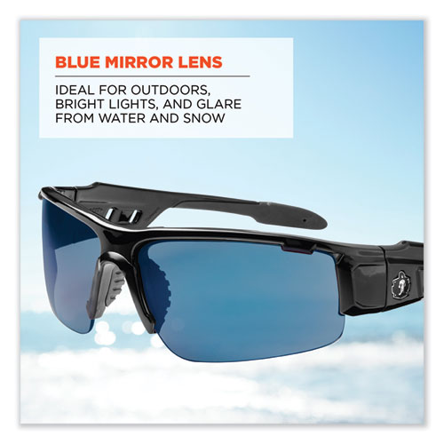 Ergodyne Skullerz Dagr Safety Glasses Black Nylon Impact Frame Blue Mirror Polycarbonate Lens