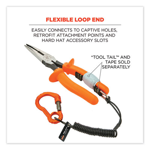 Ergodyne Squids 3156 Coiled Tool Lanyard With Carabiner 2 Lb Max Work Capacity 12" To 48" Black/orange