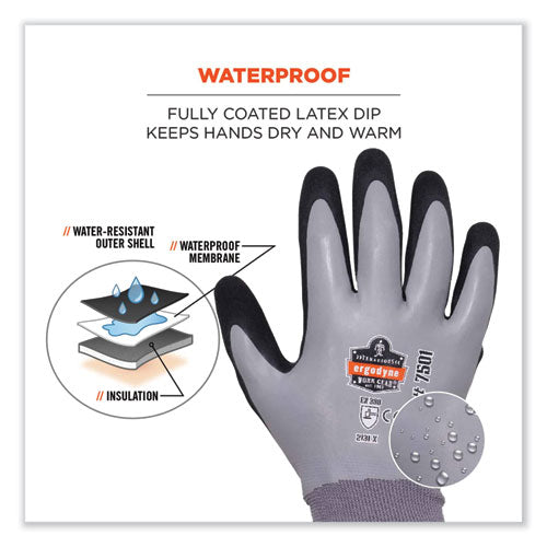 Ergodyne Proflex 7501 Coated Waterproof Winter Gloves Gray 2x-large Pair