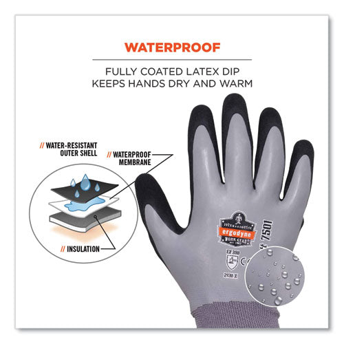 Ergodyne Proflex 7501-case Coated Waterproof Winter Gloves Gray X-large 144 Pairs/Case