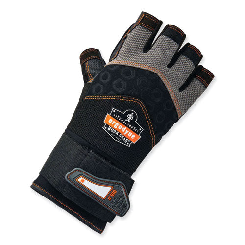 Ergodyne Proflex 910 Half-finger Impact Gloves + Wrist Support Black X-large Pair