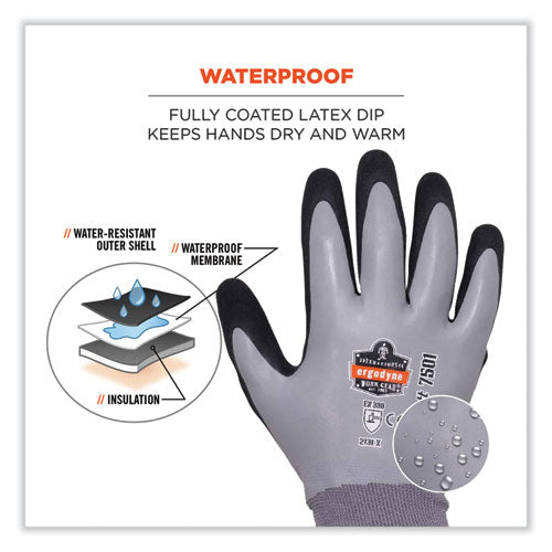 Ergodyne Proflex 7501-case Coated Waterproof Winter Gloves Gray Large 144 Pairs/Case