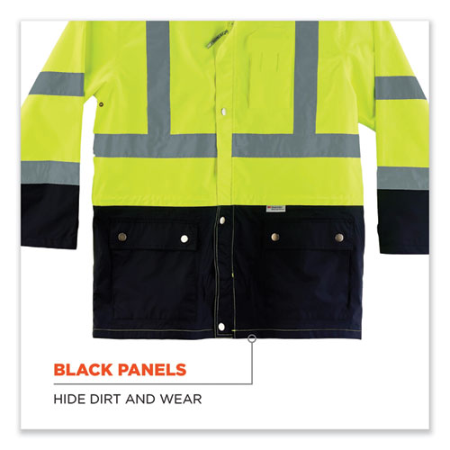 Ergodyne Glowear 8365bk Class 3 Hi-vis Rain Jacket Black Bottom 3x-large Lime