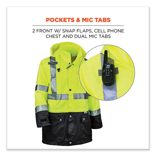 Ergodyne Glowear 8365bk Class 3 Hi-vis Rain Jacket Black Bottom 3x-large Lime