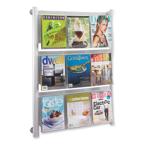Safco Luxe Magazine Rack 9 Compartments 31.75wx5dx41h Clear/silver
