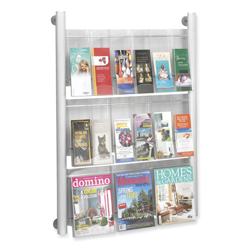 Safco Luxe Magazine Rack 9 Compartments 31.75wx5dx41h Clear/silver