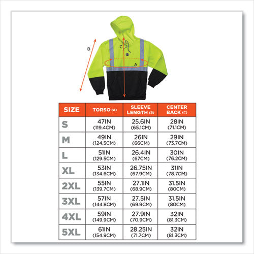 Ergodyne Glowear 8293 Hi-vis Class 2 Hooded Sweatshirt Black Bottom Polar Fleece Small Lime