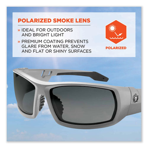 Ergodyne Skullerz Odin Safety Glasses Matte Gray Nylon Impact Frame Polarized Smoke Polycarbonate Lens