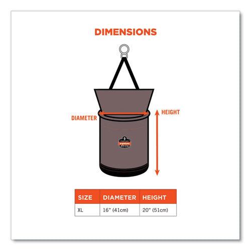 Ergodyne Arsenal 5976 Xl Hoist Bucket Tool Bag With Swiveling Carabiner And Zipper Top 16x16x20 Gray