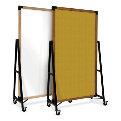 Ghent Prest Mobile Magnetic Whiteboard 40.5x73.75 White Surface Caramel Oak Wood Frame