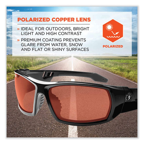 Ergodyne Skullerz Odin Safety Glasses Black Nylon Impact Frame Polarized Copper Polycarbonate Lens