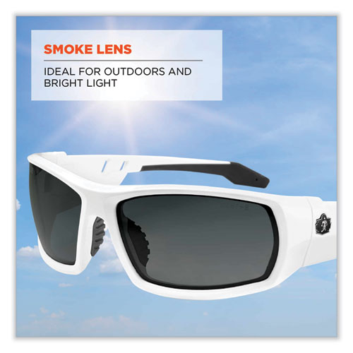 Ergodyne Skullerz Odin Safety Glasses White Nylon Impact Frame Smoke Polycarbonate Lens