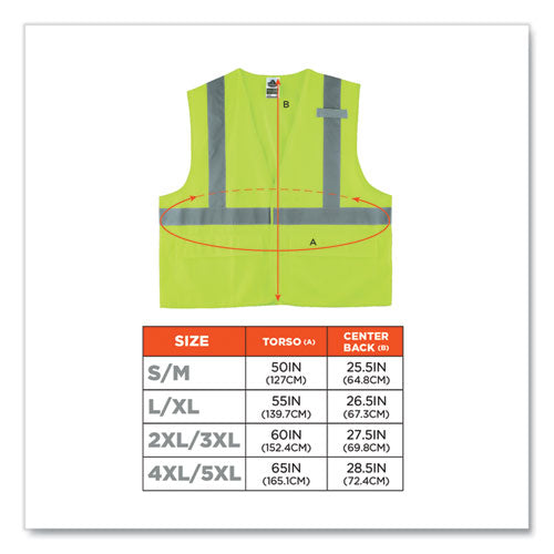 Ergodyne Glowear 8225hl Class 2 Standard Solid Hook And Loop Vest Polyester Lime 2x-large/3x-large