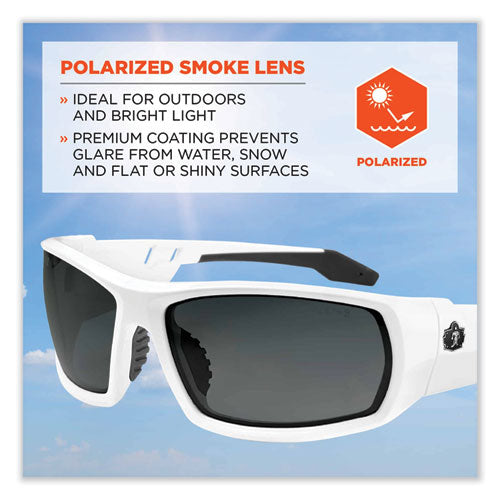 Ergodyne Skullerz Odin Safety Glasses White Nylon Impact Frame Polarized Smoke Polycarbonate Lens