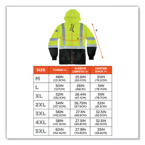 Ergodyne Glowear 8373 Hi-vis Class 3 Hooded With Sweatshirt Black Bottom Polar Fleece Lime Medium