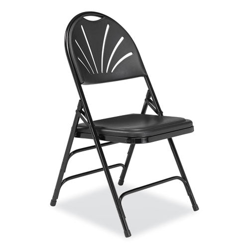 NPS 1100 Series Fan-back Tri-brace Dual Hinge Folding Chair Supports 500 Lb 17.75" Seat Ht Black 4/ct Ships In 1-3 Bus Days