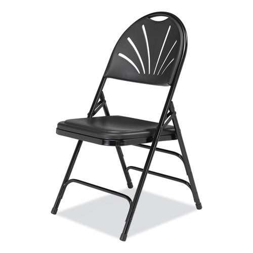 NPS 1100 Series Fan-back Tri-brace Dual Hinge Folding Chair Supports 500 Lb 17.75" Seat Ht Black 4/ct Ships In 1-3 Bus Days