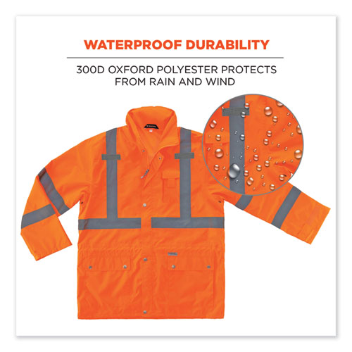 Ergodyne Glowear 8365 Class 3 Hi-vis Rain Jacket Polyester Small Orange