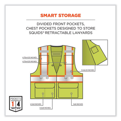 Ergodyne Glowear 8231tv Class 2 Hi-vis Tool Tethering Safety Vest Polyester Large/x-large Lime