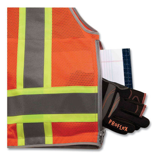 Ergodyne Glowear 8254hdz Class 2 Heavy-duty Surveyors Zipper Vest Polyester 4x-large/5x-large Orange